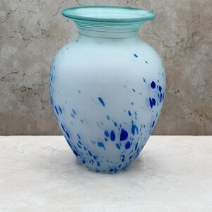 Vintage Hand Blown Hand Painted Frosted Vase W/ Green Rings